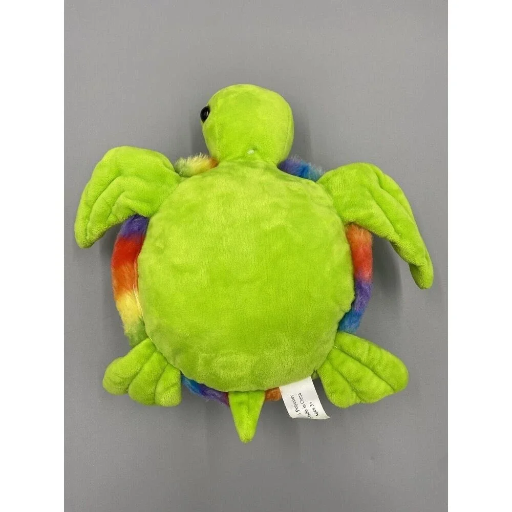 10 Inch Colorful Turtle Tortoise Plush W/ Rainbow Colored Top With Pocket